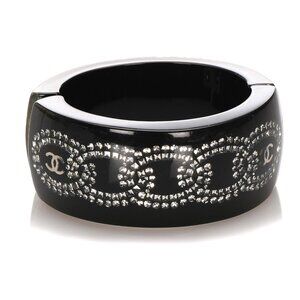 Chanel Black Resin Bangle Crystal CC Accents